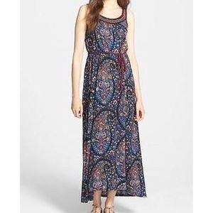 Lucky Brand Maxi Dress Small Paisley Braided Belt